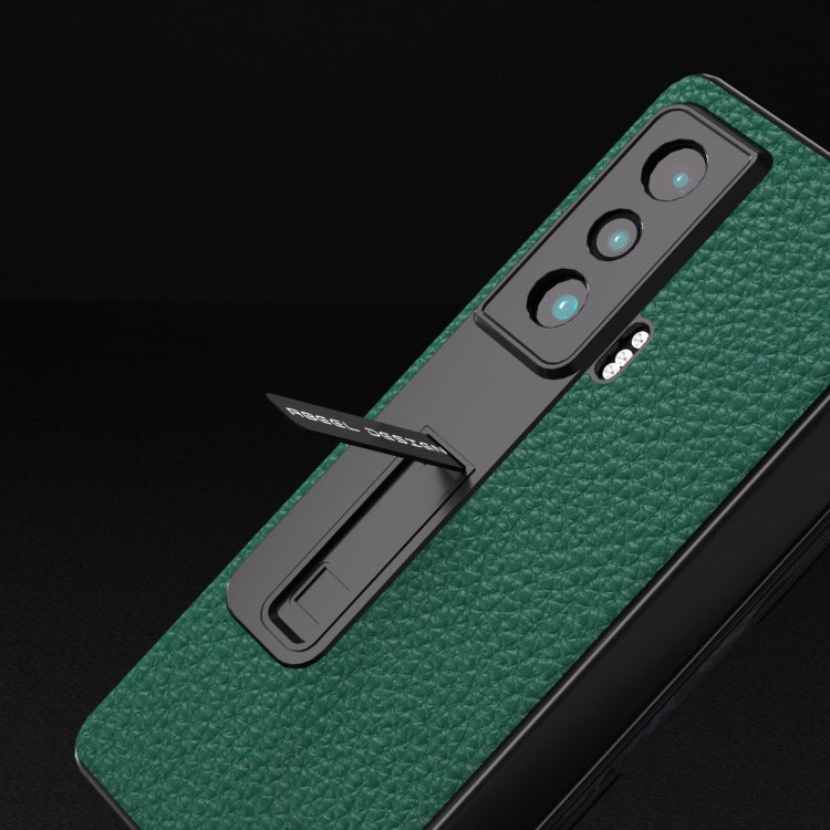 For Honor Magic Vs Integrated Genuine Leather Litchi Texture Phone Case with Holder(Green) - Honor Cases by PMC TechLife | Online Shopping South Africa | PMC TechLife | Buy Now Pay Later Mobicred