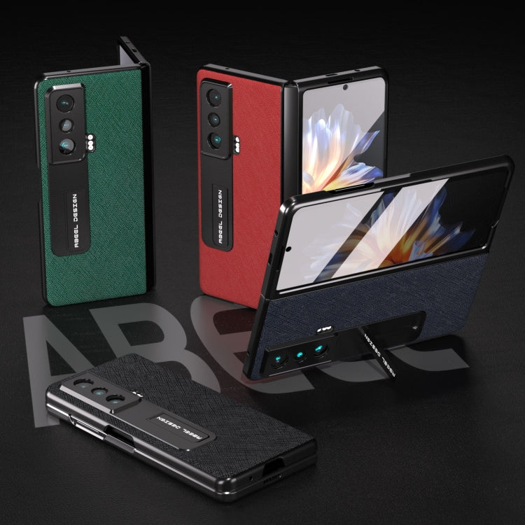 For Honor Magic Vs Integrated Cross Texture Genuine Leather Phone Case with Holder(Blue) - Honor Cases by PMC TechLife | Online Shopping South Africa | PMC TechLife | Buy Now Pay Later Mobicred