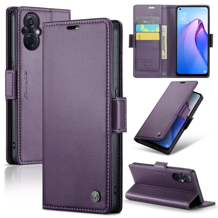For OPPO Reno7 Z Global/Reno7 Lite Global CaseMe 023 Butterfly Buckle Litchi Texture RFID Anti-theft Leather Phone Case(Pearly Purple) - free shipping - PMC Jewellery - Order now!