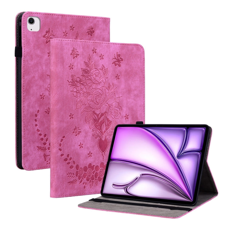 For iPad Air 11 2024 Butterfly Rose Embossed Leather Smart Tablet Case(Rose Red) - iPad Air 11 2024 Cases by PMC TechLife | Online Shopping South Africa | PMC TechLife | Buy Now Pay Later Mobicred
