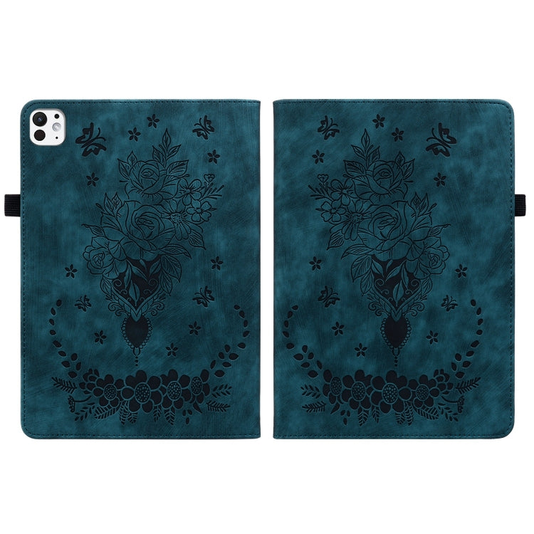 For iPad Pro 11 2024 Butterfly Rose Embossed Leather Smart Tablet Case(Dark Blue) - iPad Pro 11 2024 Cases by PMC TechLife | Online Shopping South Africa | PMC TechLife | Buy Now Pay Later Mobicred