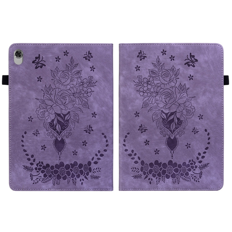 For Lenovo M10 Plus Butterfly Rose Embossed Leather Tablet Case(Purple) - Lenovo by PMC TechLife | Online Shopping South Africa | PMC TechLife | Buy Now Pay Later Mobicred