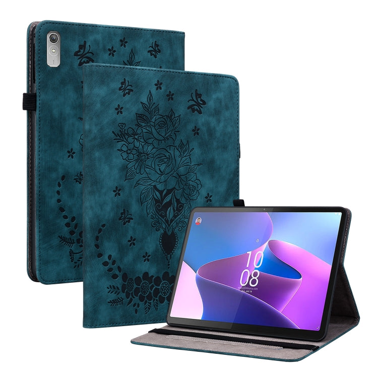 For Lenovo Tab P11 Gen 2 11.5 Butterfly Rose Embossed Leather Tablet Case(Dark Blue) - Lenovo by PMC TechLife | Online Shopping South Africa | PMC TechLife | Buy Now Pay Later Mobicred
