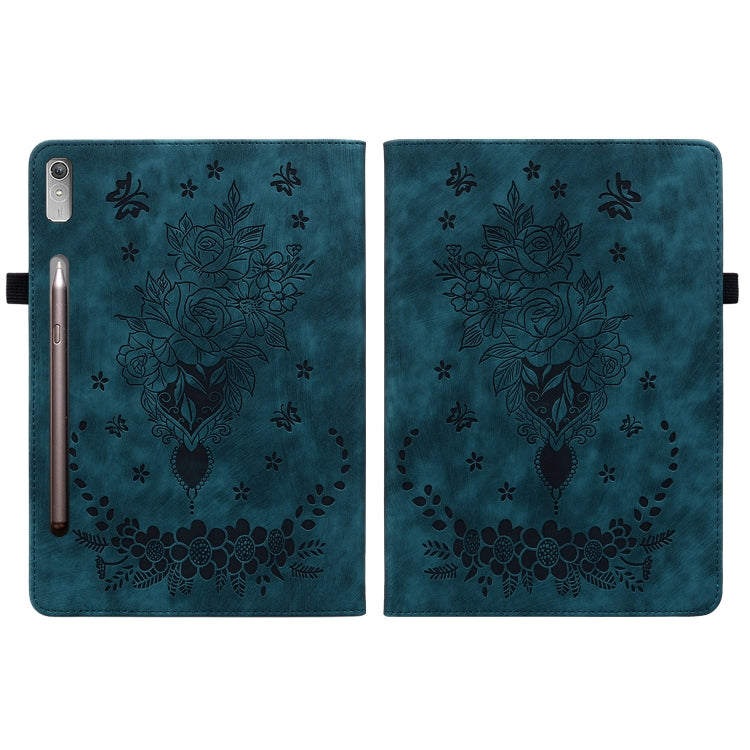 For Lenovo Tab P11 Pro Gen 2 11.2 Butterfly Rose Embossed Leather Tablet Case(Dark Blue) - Lenovo by PMC TechLife | Online Shopping South Africa | PMC TechLife | Buy Now Pay Later Mobicred