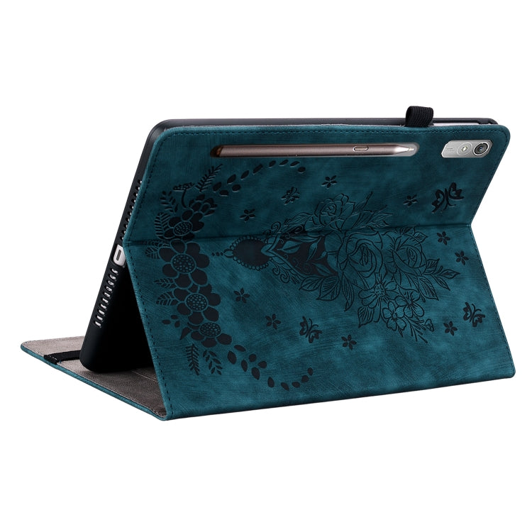 For Lenovo Tab P11 Pro Gen 2 11.2 Butterfly Rose Embossed Leather Tablet Case(Dark Blue) - Lenovo by PMC TechLife | Online Shopping South Africa | PMC TechLife | Buy Now Pay Later Mobicred