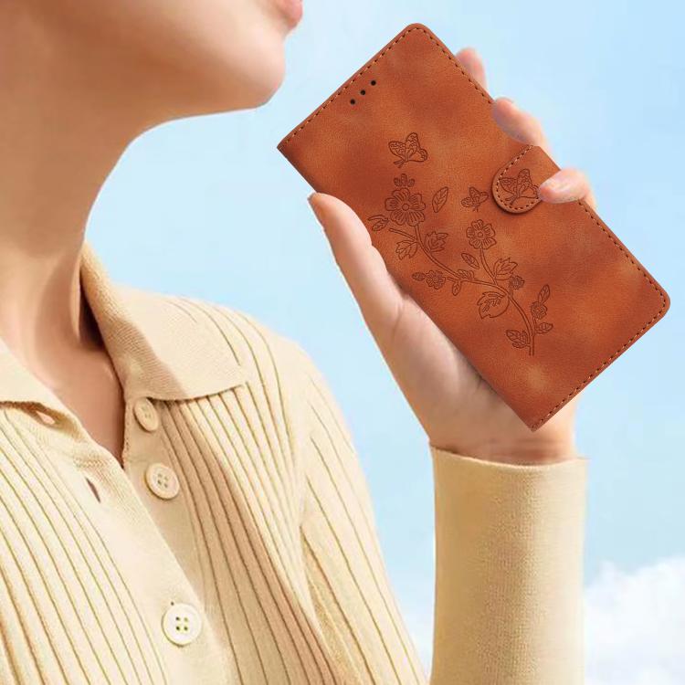 For iPhone 16e Flower Butterfly Embossing Pattern Leather Phone Case(Brown) - iPhone 16e Cases by PMC TechLife | Online Shopping South Africa | PMC TechLife | Buy Now Pay Later Mobicred