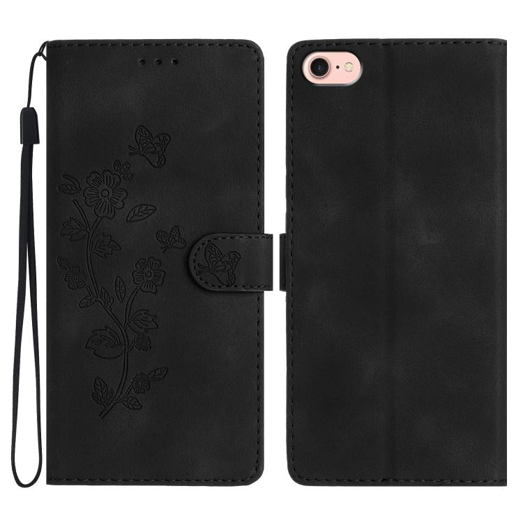 For iPhone 16e Flower Butterfly Embossing Pattern Leather Phone Case(Black) - iPhone 16e Cases by PMC TechLife | Online Shopping South Africa | PMC TechLife | Buy Now Pay Later Mobicred