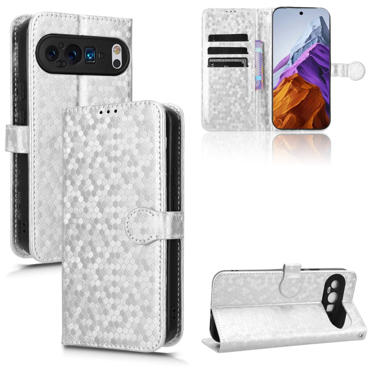 For Google Pixel 9 Pro Honeycomb Dot Texture Leather Phone Case(Silver) - Google Cases by PMC TechLife | Online Shopping South Africa | PMC TechLife | Buy Now Pay Later Mobicred