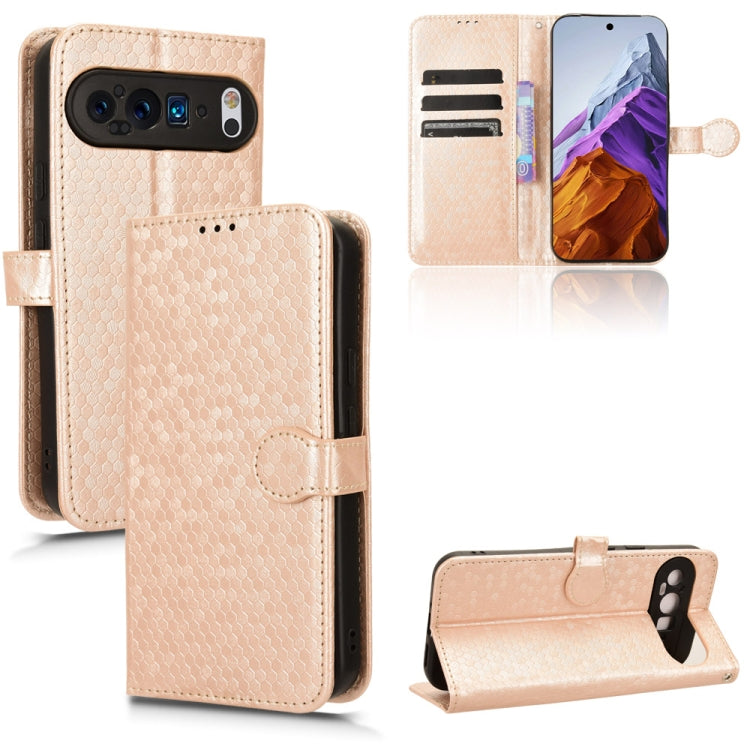 For Google Pixel 9 Pro XL Honeycomb Dot Texture Leather Phone Case(Gold) - Google Cases by PMC TechLife | Online Shopping South Africa | PMC TechLife | Buy Now Pay Later Mobicred