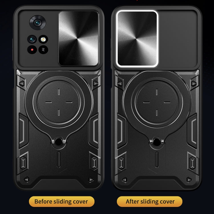 For Xiaomi Poco M4 Pro 4G CD Texture Sliding Camshield Magnetic Holder Phone Case(Blue) - Xiaomi Cases by PMC TechLife | Online Shopping South Africa | PMC TechLife | Buy Now Pay Later Mobicred