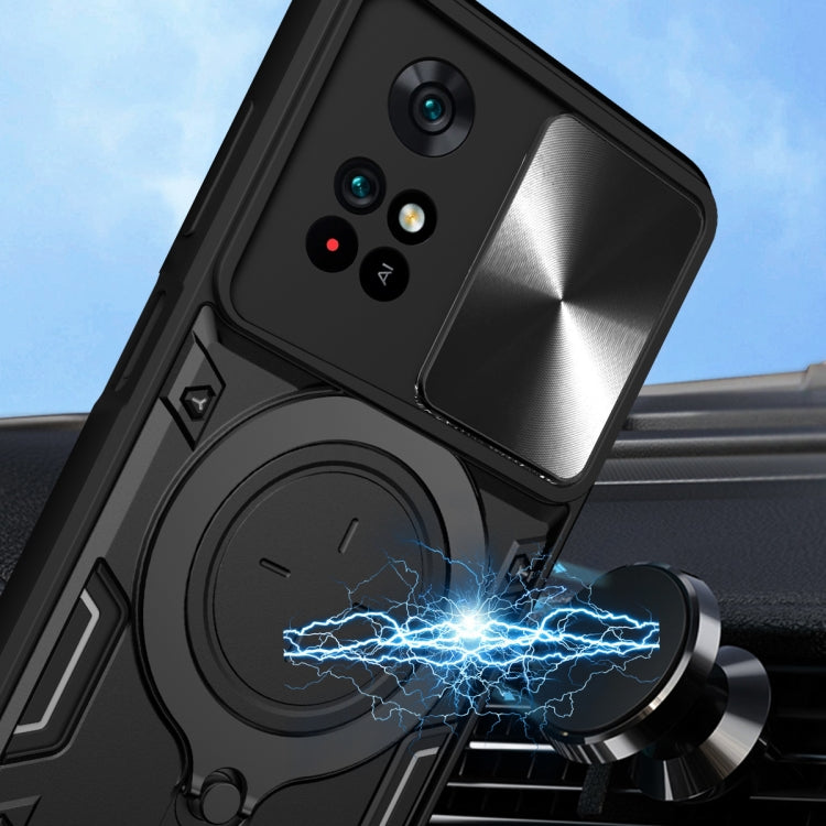 For Xiaomi Poco M4 Pro 4G CD Texture Sliding Camshield Magnetic Holder Phone Case(Purple) - Xiaomi Cases by PMC TechLife | Online Shopping South Africa | PMC TechLife | Buy Now Pay Later Mobicred