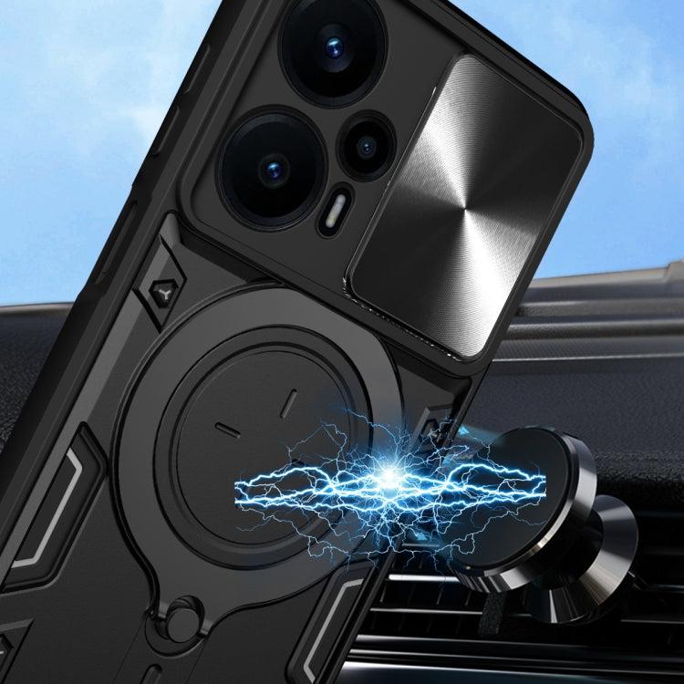 For Xiaomi Redmi Note 12 Turbo CD Texture Sliding Camshield Magnetic Holder Phone Case(Black) - Xiaomi Cases by PMC TechLife | Online Shopping South Africa | PMC TechLife | Buy Now Pay Later Mobicred