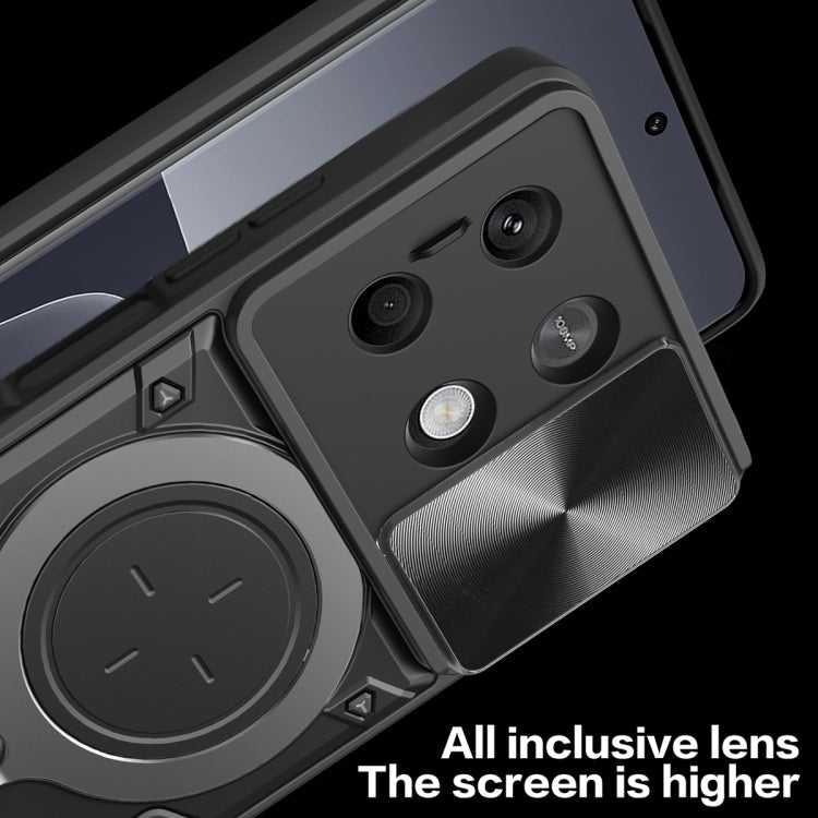 For Xiaomi Redmi Note 13 5G CD Texture Sliding Camshield Magnetic Holder Phone Case(Black) - Note 13 Cases by PMC TechLife | Online Shopping South Africa | PMC TechLife | Buy Now Pay Later Mobicred