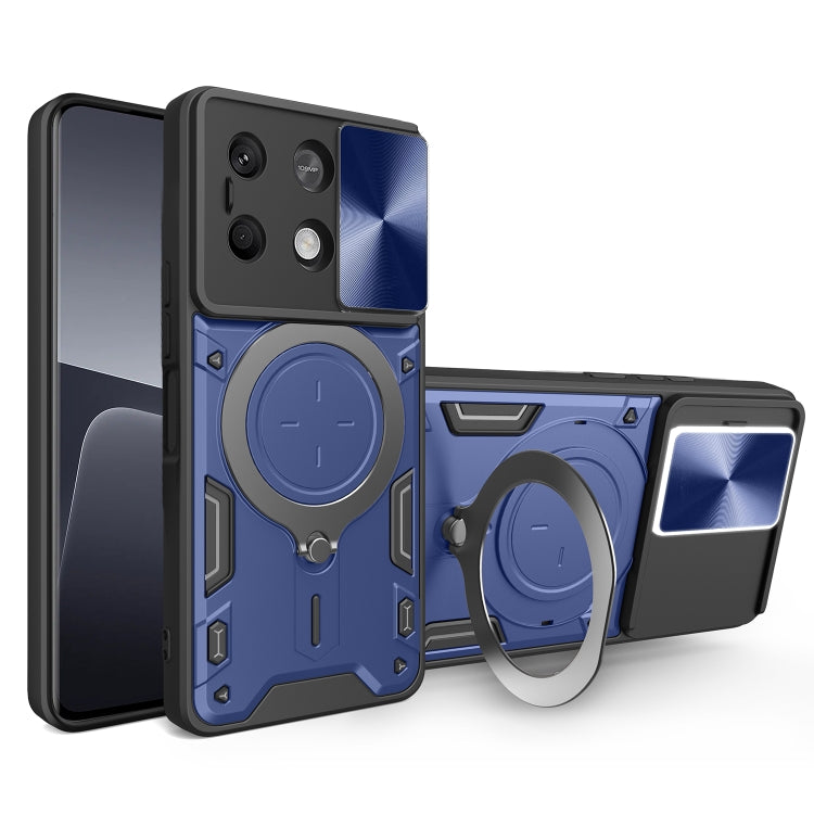 For Xiaomi Redmi Note 13 5G CD Texture Sliding Camshield Magnetic Holder Phone Case(Blue) - free shipping - PMC TechLife - Order now!