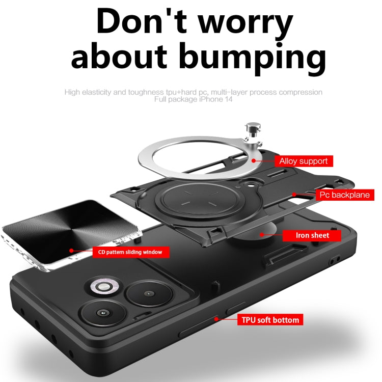 For Xiaomi Redmi 13C 5G Global CD Texture Sliding Camshield Magnetic Holder Phone Case(Purple) - 13C Cases by PMC TechLife | Online Shopping South Africa | PMC TechLife | Buy Now Pay Later Mobicred