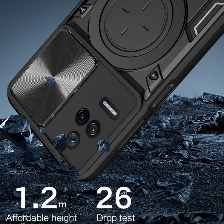 For Xiaomi Redmi K40S / Poco F4 CD Texture Sliding Camshield Magnetic Holder Phone Case(Red) - free shipping - PMC TechLife - Order now!