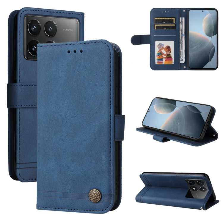 For Xiaomi Redmi K70 / K70 Pro Skin Feel Life Tree Metal Button Leather Phone Case(Blue) - Xiaomi Cases by PMC Jewellery | Online Shopping South Africa | PMC Jewellery | Buy Now Pay Later Mobicred