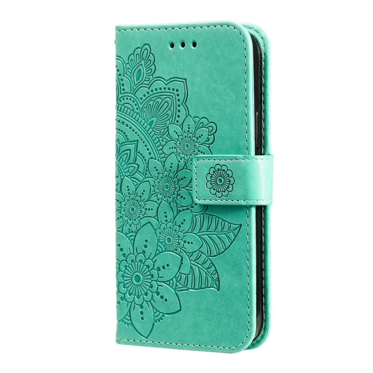 For Xiaomi 14 7-petal Flowers Embossing Leather Phone Case(Green) - 14 Cases by PMC TechLife | Online Shopping South Africa | PMC TechLife | Buy Now Pay Later Mobicred