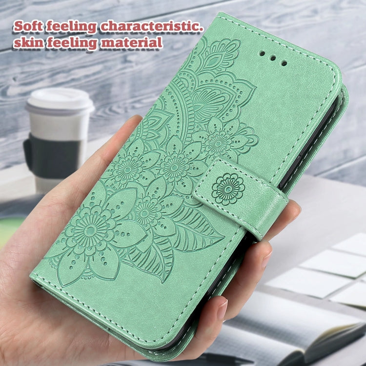 For Xiaomi Redmi K70 / K70 Pro 7-petal Flowers Embossing Leather Phone Case(Green) - K70 Pro Cases by PMC TechLife | Online Shopping South Africa | PMC TechLife | Buy Now Pay Later Mobicred
