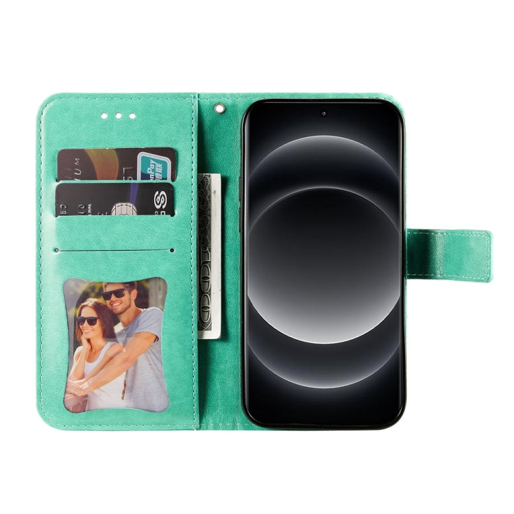 For Xiaomi 14 Ultra 7-petal Flowers Embossing Leather Phone Case(Green) - 14 Ultra Cases by PMC TechLife | Online Shopping South Africa | PMC TechLife | Buy Now Pay Later Mobicred