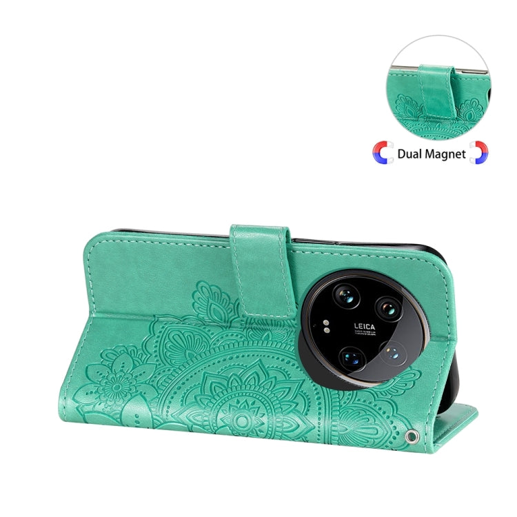 For Xiaomi 14 Ultra 7-petal Flowers Embossing Leather Phone Case(Green) - 14 Ultra Cases by PMC TechLife | Online Shopping South Africa | PMC TechLife | Buy Now Pay Later Mobicred