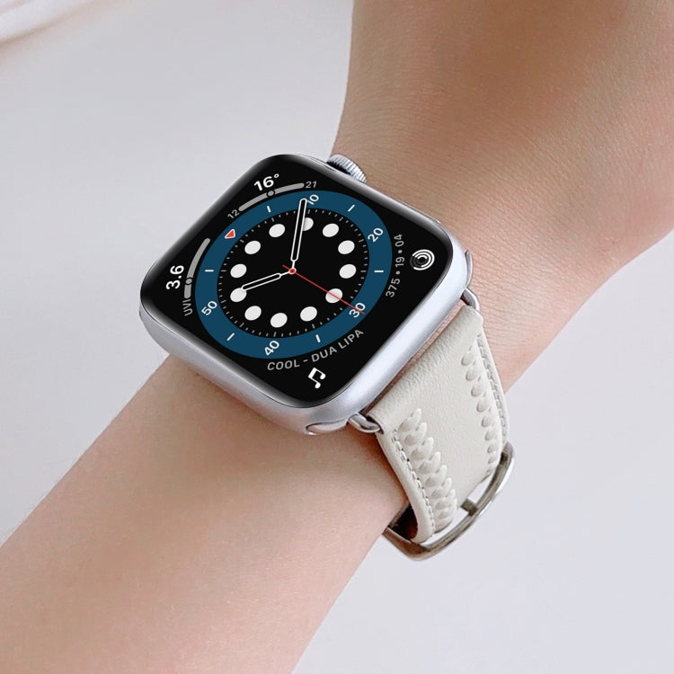 Embossed Love Genuine Leather Watch Band For Apple Watch Series 10 42mm(Milky White) - free shipping - PMc TechLife - Order now!