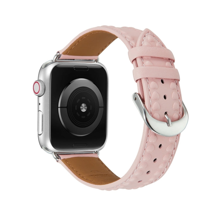 Embossed Love Genuine Leather Watch Band For Apple Watch Series 10 46mm(Pink) - Watch Bands by PMc TechLife | Online Shopping South Africa | PMc TechLife | Buy Now Pay Later Mobicred