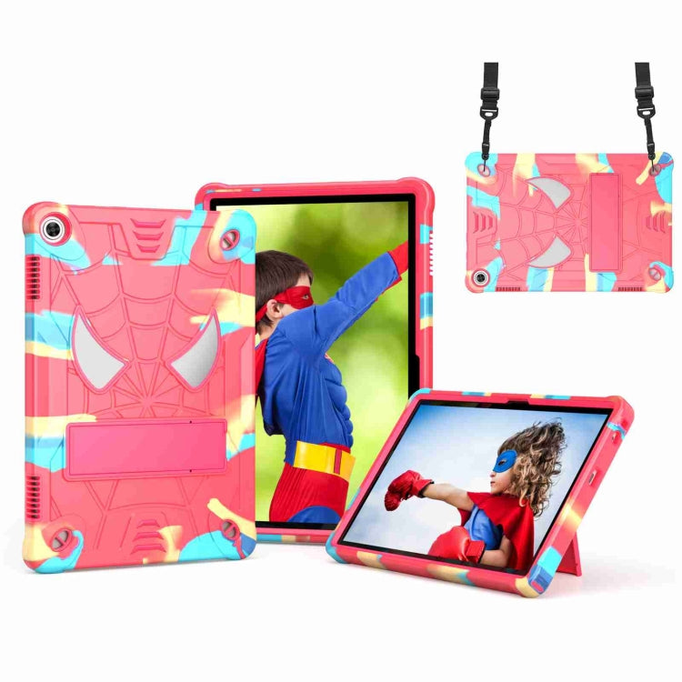 For Lenovo Tab M10 3rd Gen Spider Texture Silicone Hybrid PC Tablet Case with Shoulder Strap(Camouflage + Rose Red) - Lenovo by PMC TechLife | Online Shopping South Africa | PMC TechLife | Buy Now Pay Later Mobicred