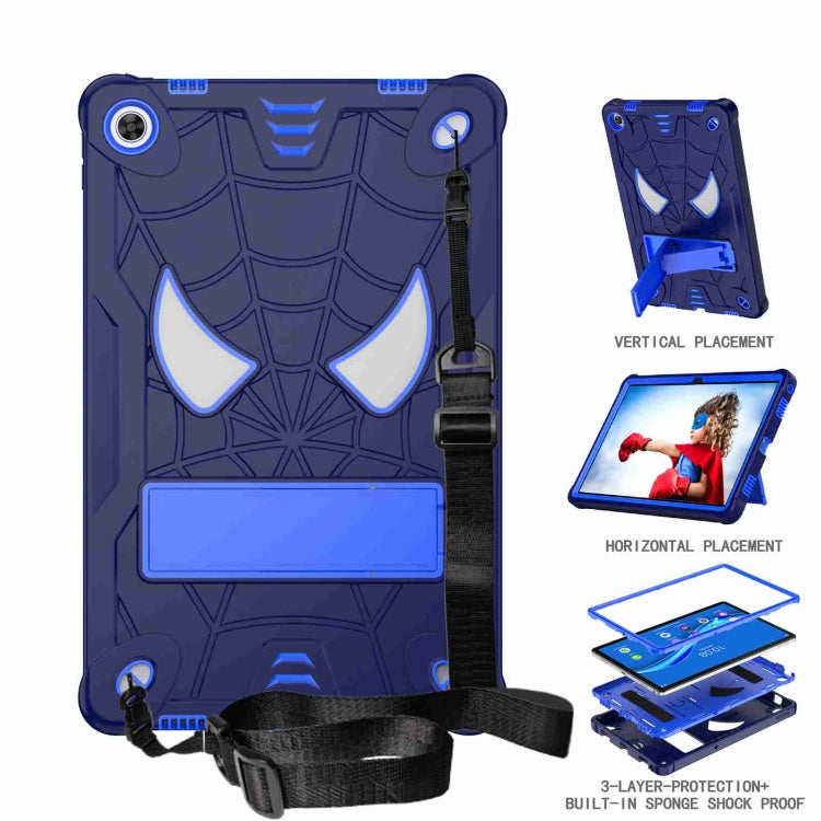For Lenovo Tab M10 Plus 10.6 3rd Gen 2022 Spider Texture Silicone Hybrid PC Tablet Case with Shoulder Strap(Navy Blue + Blue) - Lenovo by PMC TechLife | Online Shopping South Africa | PMC TechLife | Buy Now Pay Later Mobicred