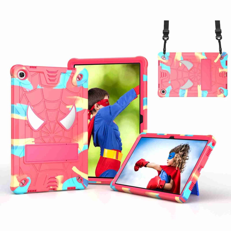For Lenovo Tab M10 Plus 10.6 3rd Gen 2022 Spider Texture Silicone Hybrid PC Tablet Case with Shoulder Strap(Camouflage + Rose Red) - Lenovo by PMC TechLife | Online Shopping South Africa | PMC TechLife | Buy Now Pay Later Mobicred
