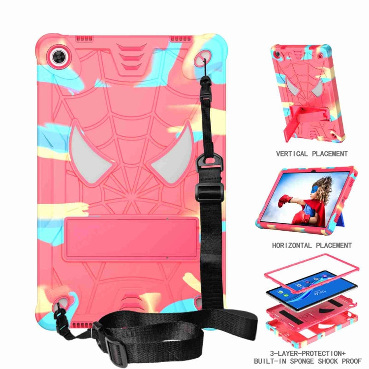 For Lenovo Tab M10 Plus 10.6 3rd Gen 2022 Spider Texture Silicone Hybrid PC Tablet Case with Shoulder Strap(Camouflage + Rose Red) - Lenovo by PMC TechLife | Online Shopping South Africa | PMC TechLife | Buy Now Pay Later Mobicred