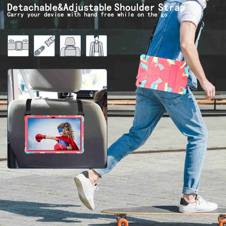 For Lenovo Tab M10 Plus 10.6 3rd Gen 2022 Spider Texture Silicone Hybrid PC Tablet Case with Shoulder Strap(Camouflage + Rose Red) - Lenovo by PMC TechLife | Online Shopping South Africa | PMC TechLife | Buy Now Pay Later Mobicred