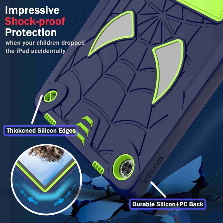 For Lenovo Tab M10 Plus 10.6 3rd Gen 2022 Spider Texture Silicone Hybrid PC Tablet Case with Shoulder Strap(Navy Blue + Yellow Green) - Lenovo by PMC TechLife | Online Shopping South Africa | PMC TechLife | Buy Now Pay Later Mobicred