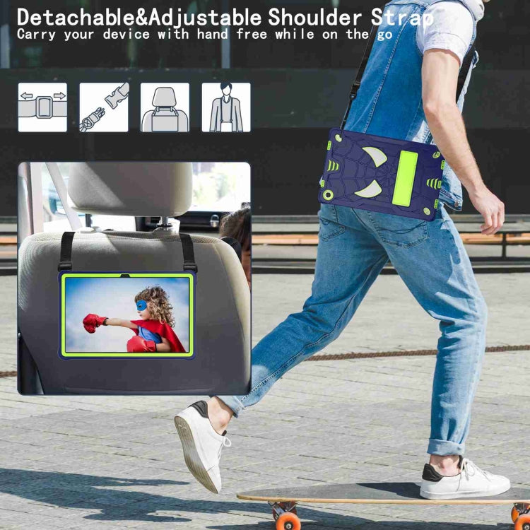 For Lenovo Tab M10 Plus 10.6 3rd Gen 2022 Spider Texture Silicone Hybrid PC Tablet Case with Shoulder Strap(Navy Blue + Yellow Green) - Lenovo by PMC TechLife | Online Shopping South Africa | PMC TechLife | Buy Now Pay Later Mobicred