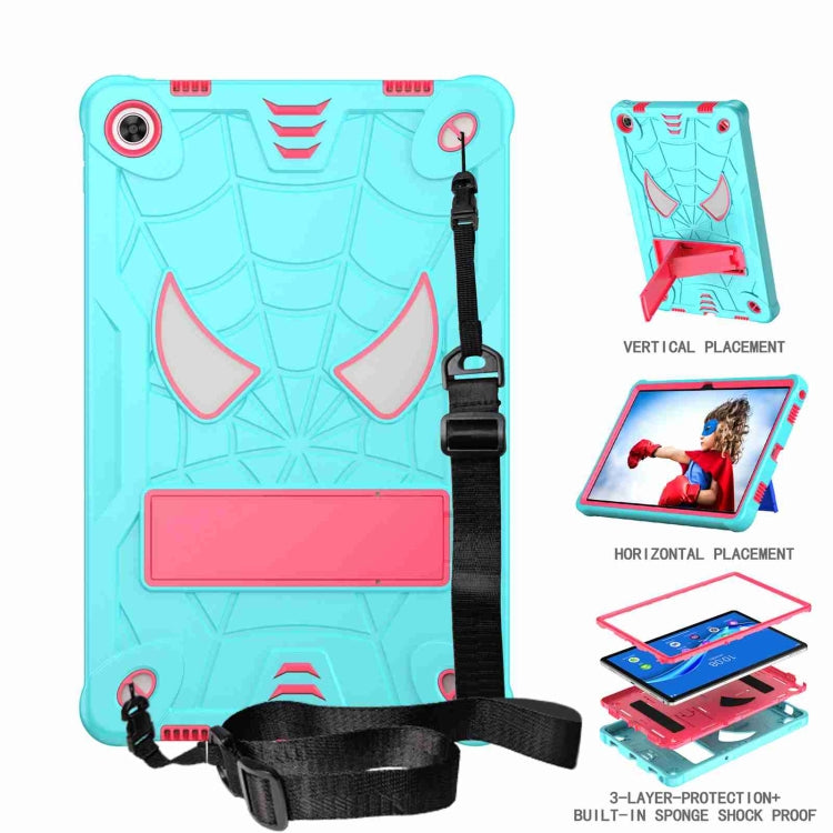 For Lenovo Tab M10 Plus 10.6 3rd Gen 2022 Spider Texture Silicone Hybrid PC Tablet Case with Shoulder Strap(Mint Green + Rose Red) - Lenovo by PMC TechLife | Online Shopping South Africa | PMC TechLife | Buy Now Pay Later Mobicred