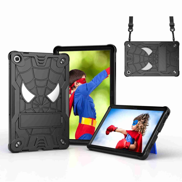 For Lenovo Tab M10 Plus 10.6 3rd Gen 2022 Spider Texture Silicone Hybrid PC Tablet Case with Shoulder Strap(Black) - Lenovo by PMC TechLife | Online Shopping South Africa | PMC TechLife | Buy Now Pay Later Mobicred