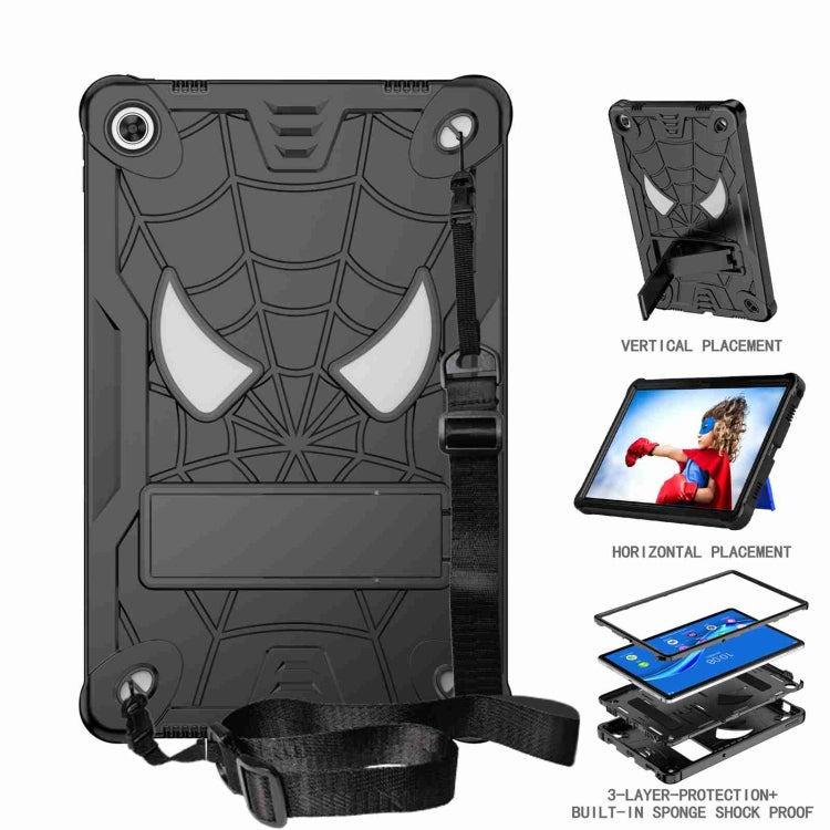 For Lenovo Tab M10 Plus 10.6 3rd Gen 2022 Spider Texture Silicone Hybrid PC Tablet Case with Shoulder Strap(Black) - Lenovo by PMC TechLife | Online Shopping South Africa | PMC TechLife | Buy Now Pay Later Mobicred