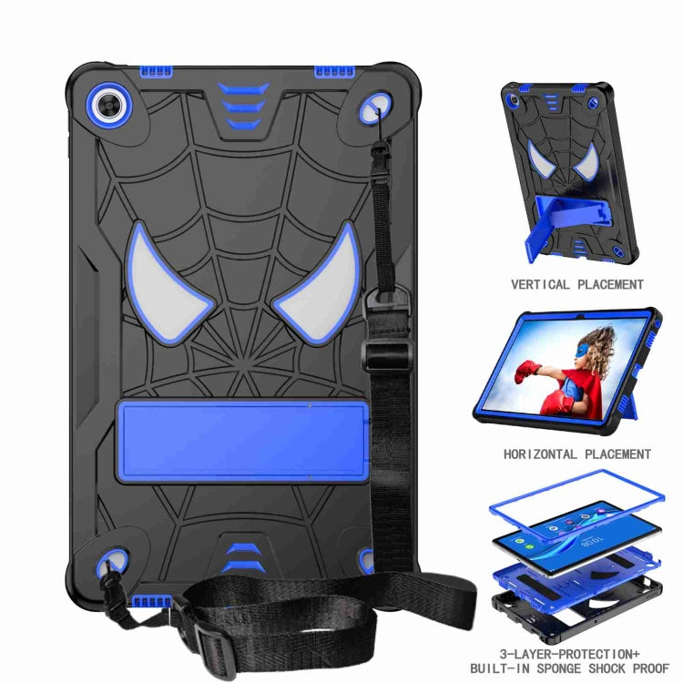 For Lenovo Tab M10 Plus 10.6 3rd Gen 2022 Spider Texture Silicone Hybrid PC Tablet Case with Shoulder Strap(Black + Blue) - Lenovo by PMC TechLife | Online Shopping South Africa | PMC TechLife | Buy Now Pay Later Mobicred