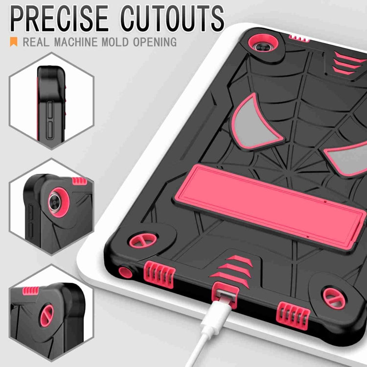 For Lenovo Tab M10 Plus 10.6 3rd Gen 2022 Spider Texture Silicone Hybrid PC Tablet Case with Shoulder Strap(Black + Rose Red) - Lenovo by PMC TechLife | Online Shopping South Africa | PMC TechLife | Buy Now Pay Later Mobicred