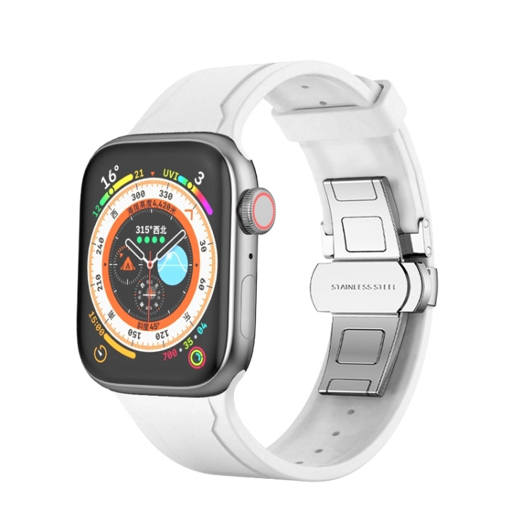 Metal Butterfly Buckle Silicone Watch Band For Apple Watch SE 2023 44mm(White) - free shipping - PMC TechLife - Order now!