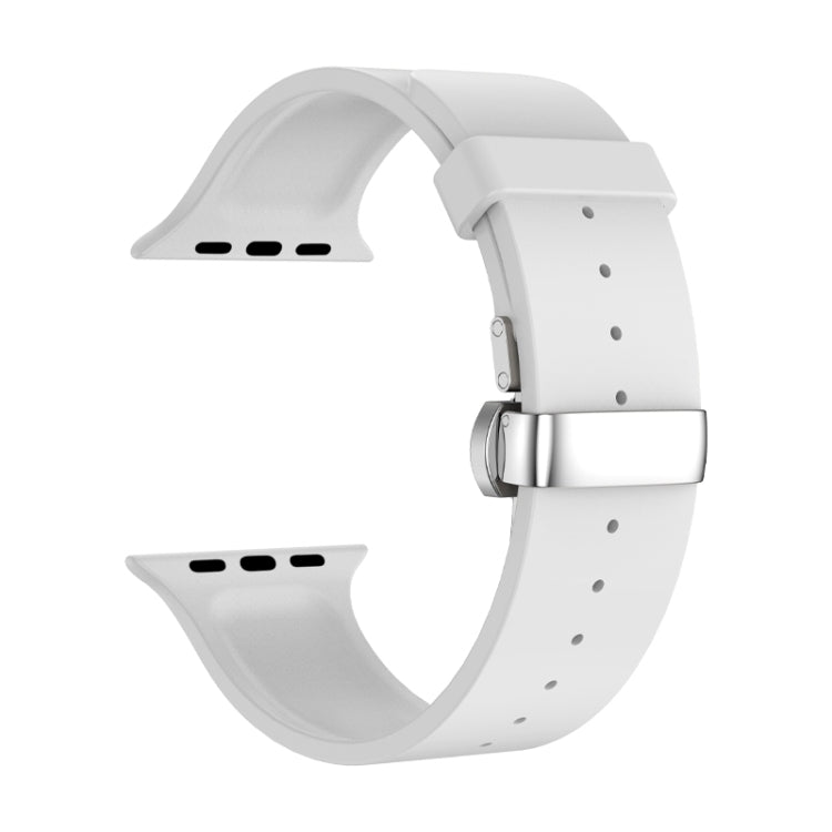 Metal Butterfly Buckle Silicone Watch Band For Apple Watch SE 2023 44mm(White) - free shipping - PMC TechLife - Order now!