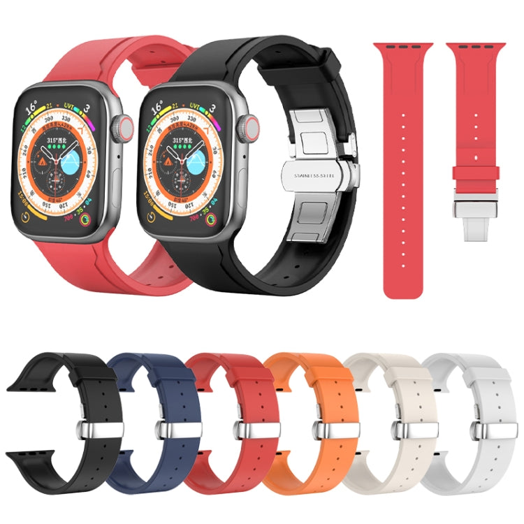 Metal Butterfly Buckle Silicone Watch Band For Apple Watch SE 2023 44mm(White) - free shipping - PMC TechLife - Order now!