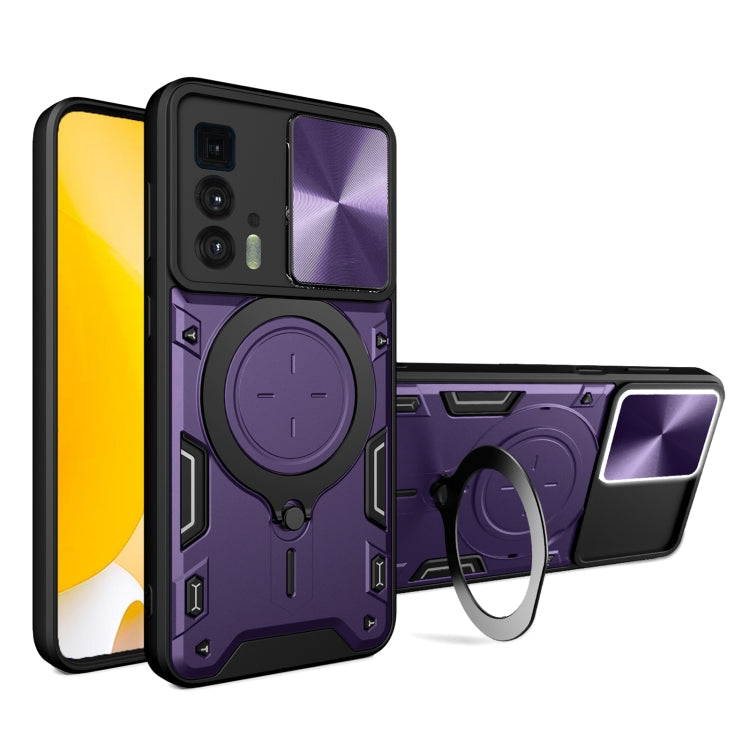 For Motorola Edge 20 Pro CD Texture Sliding Camshield Magnetic Holder Phone Case(Purple) - free shipping - PMC TechLife - Order now!