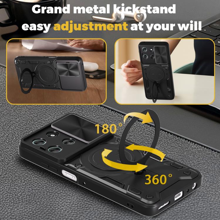 For Motorola Moto G56 5G CD Texture Sliding Camshield Magnetic Holder Phone Case(Black) - free shipping - PMC TechLife - Order now!