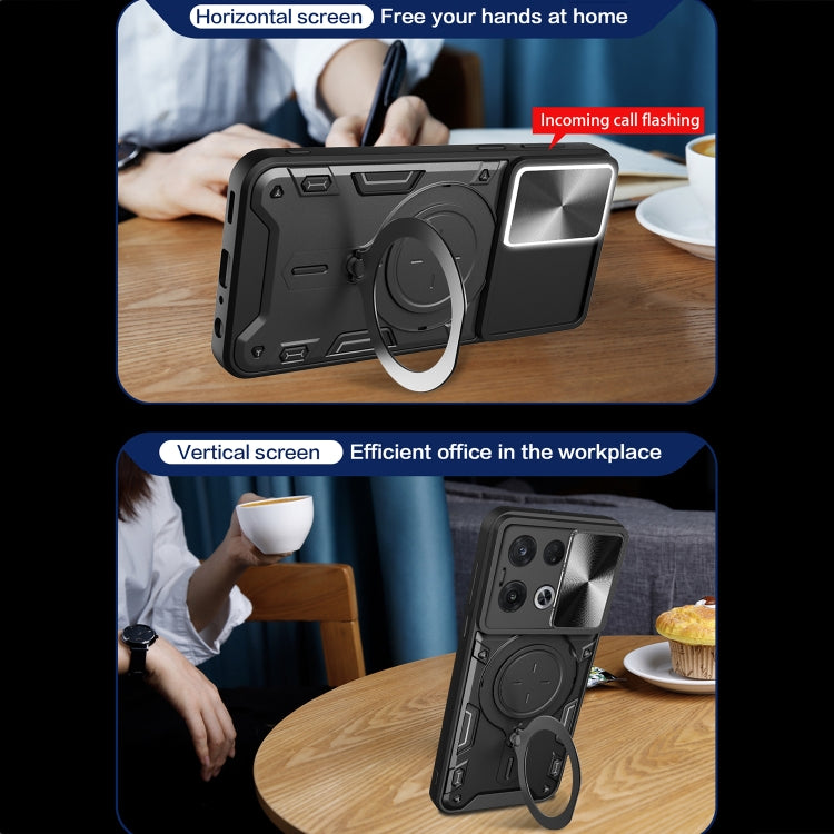 For OPPO Reno8 Pro 5G CD Texture Sliding Camshield Magnetic Holder Phone Case(Black) - OPPO Cases by PMC TechLife | Online Shopping South Africa | PMC TechLife | Buy Now Pay Later Mobicred