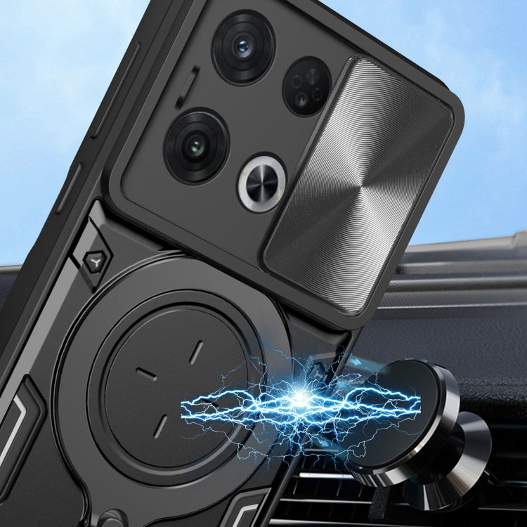 For OPPO Reno8 Pro 5G CD Texture Sliding Camshield Magnetic Holder Phone Case(Blue) - OPPO Cases by PMC TechLife | Online Shopping South Africa | PMC TechLife | Buy Now Pay Later Mobicred