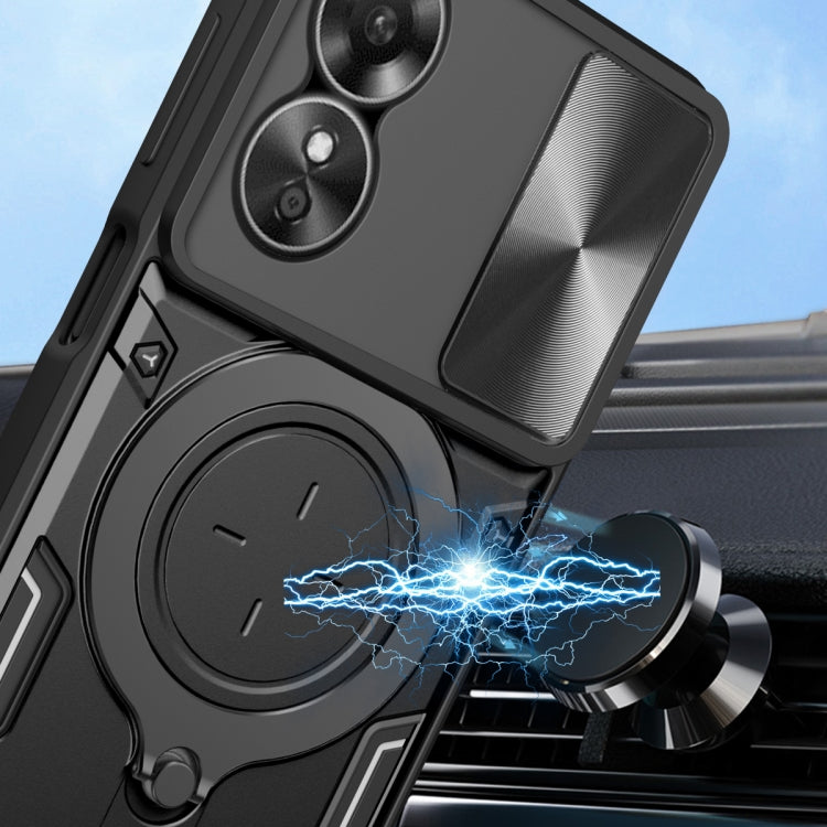 For OPPO A17 4G CD Texture Sliding Camshield Magnetic Holder Phone Case(Black) - OPPO Cases by PMC TechLife | Online Shopping South Africa | PMC TechLife | Buy Now Pay Later Mobicred