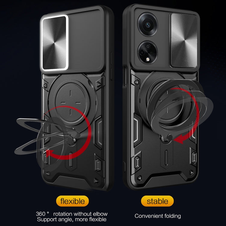 For OPPO F23 5G India / A98 5G / A1 5G CD Texture Sliding Camshield Magnetic Holder Phone Case(Red) - OPPO Cases by PMC TechLife | Online Shopping South Africa | PMC TechLife | Buy Now Pay Later Mobicred