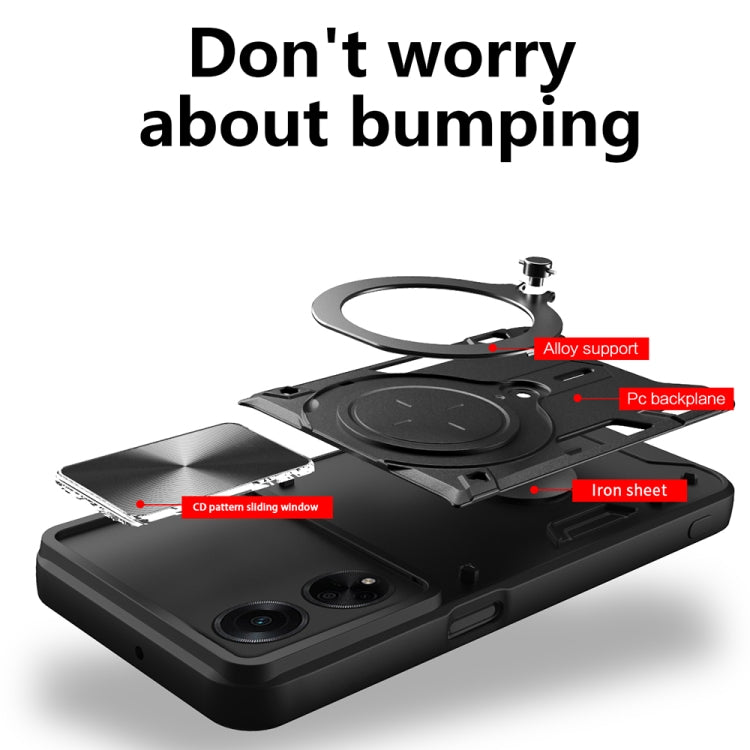 For OPPO F23 5G India / A98 5G / A1 5G CD Texture Sliding Camshield Magnetic Holder Phone Case(Silver) - OPPO Cases by PMC TechLife | Online Shopping South Africa | PMC TechLife | Buy Now Pay Later Mobicred