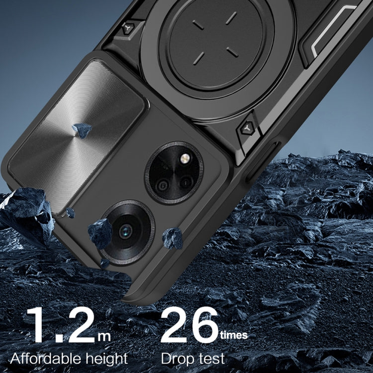 For OPPO F23 5G India / A98 5G / A1 5G CD Texture Sliding Camshield Magnetic Holder Phone Case(Silver) - OPPO Cases by PMC TechLife | Online Shopping South Africa | PMC TechLife | Buy Now Pay Later Mobicred